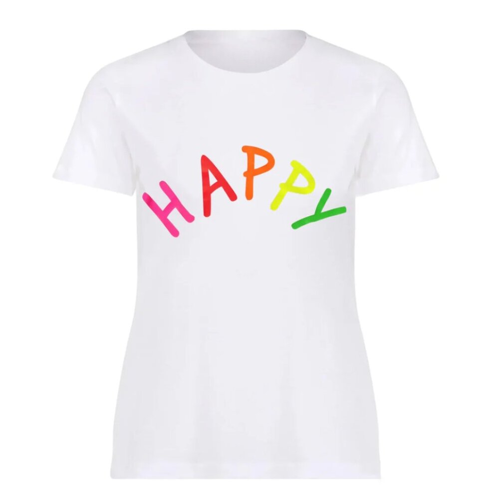 Happy White Tee Embroidered neck